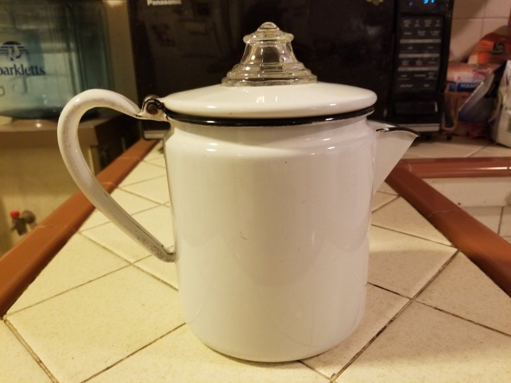 Coffee Pot Percolator - Vintage - White Enamel
