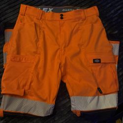 Mens women's 12 /32 R Dickies Hi Vis neon Orange Durable Industrial Work Pants