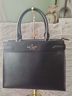 Kate Spade Staci Medium Satchel in black saffiano leather