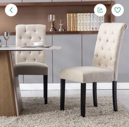 BEIGE High Back Diamond-Pattern Tufting Fabric Upholstered Dining Chairs-Beige - Set of 2