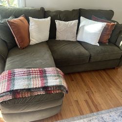 Green Fabric Couch with Chaise - 7 Years Old. Great Condition
