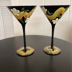 Hand Painted Black Martini Glasses