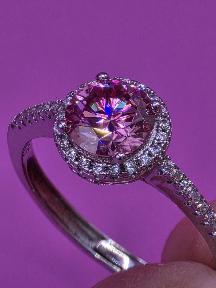 0.5 Carat Piank Moinssinite Love Ring Adjustiable 