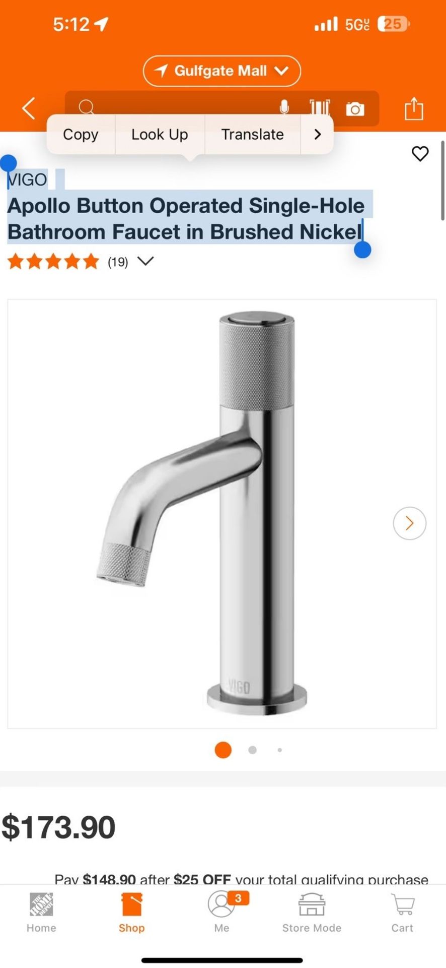 VIGO Apollo Button Operated Single-Hole Bathroom Faucet in Brushed Nickel