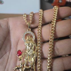 18kmgl (gold-filled not plated/magnetic) Lazuras large/Lazaro large pendant & 5mm 28”(can resize) Inch cuban link chain , includes warranty