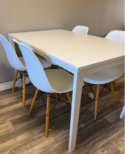 Modern White Dining Table + 4 Chairs