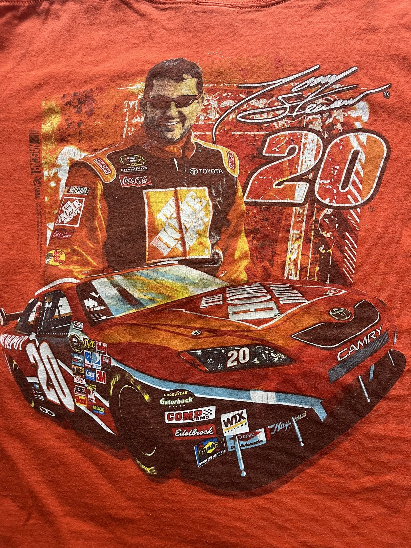 Vintage 90s Chase Authentics NASCAR Tony Stewart Home Depot Double Sided T-Shirt Orange Sz XL