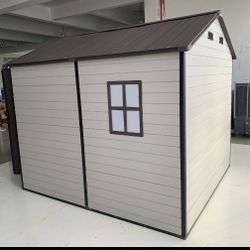 8x8x7.6FT Outdoor Resin Storage Shed with Windows, Strong Aluminum Frame & Floor for Garden