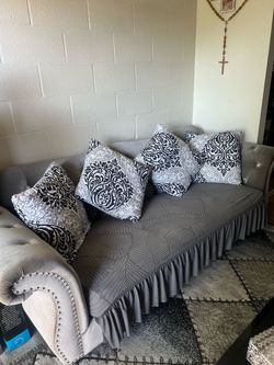 Living room couch, grey color fits 3 people