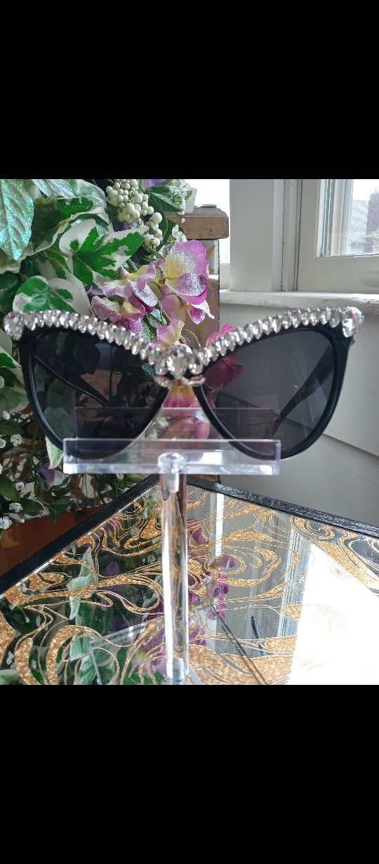 Cateye Sunglasses Black Frames Rhinestones Glasses Black Frames