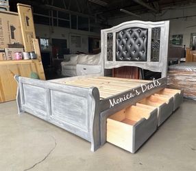 Queen Solid Wood Bed Frame With 3 Drawers $840