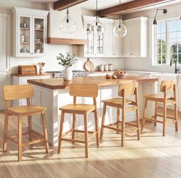 4X Natural wood 24” solid wood barstools