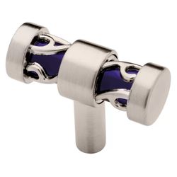 Our price: $6 EACH + Sales tax. {SEVEN} Crystal lace 1 3/8” length bar knobs. Finish: satin nickel and blue. MSRP: $9 EACH 