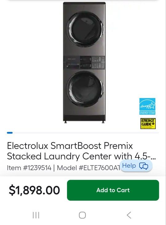 Electrolux4.5 cu. ft. Stacked Stackable Washer and 8.0 cu. ft. Electric Dryer Laundry Tower in Titanium SmartBoost Premixing Energy Star