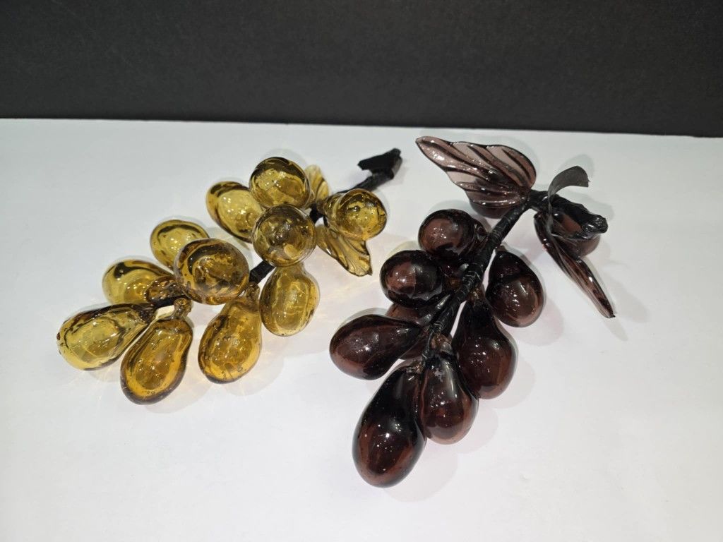 Vintage Midcentury MCM Lucite Yellow and Purple Grapes with wire Stem