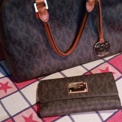 Michael Kors Jet Set Brown Logo Bag And Wallet 