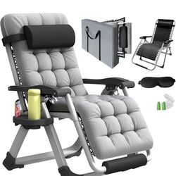 New, open box.  Oversized Zero Gravity Chair, XL Lounge Chair 29” Width, Padded Reclining Camping Chair W/Removable Cushion & Adj Headrest, Storage Ba