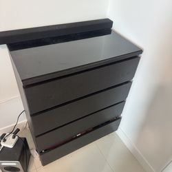Modern Black 4-Drawer Dresser with Glass Top
