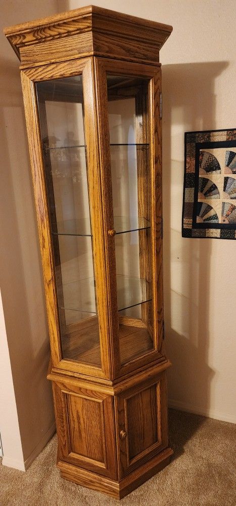 Solid OAK hexagon Curio Cabinet 