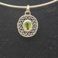 Genuine Peridot Pendant On Omega Hoop
