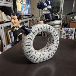 Javier Servin Ceramic Decanter Wine Pot Mexican Folk Artpottery, Handcrafted Aztec Design Collectible Piece Of Art 9" Tall 