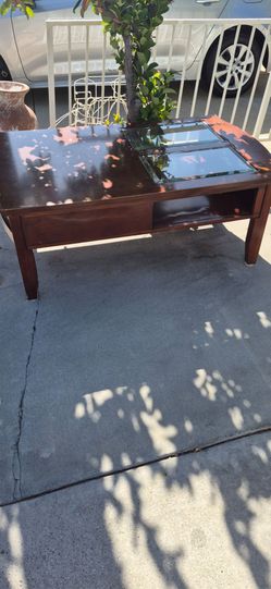 Dark Wood Coffee Table with Glass Inserts