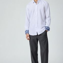 Couture Kama Slim-Fit White & Blue Dress Shirt – Premium Italian Cotton, Modern Office & Evening Wear