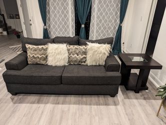 Living Room Grey Sofa, Loveseat, Cocktail Table and Side Table