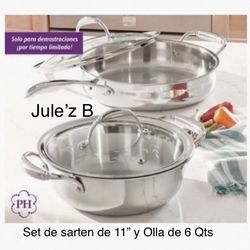 Princess House Juego De Sarten De 11” Y Olla De 6 Qts Tri-ply Nuevas En Sus Cajas 