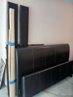 Black Faux Leather Bed Frame with Headboard