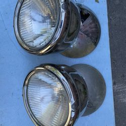 Set of 2 Vintage Chrome Parabeam Headlamps