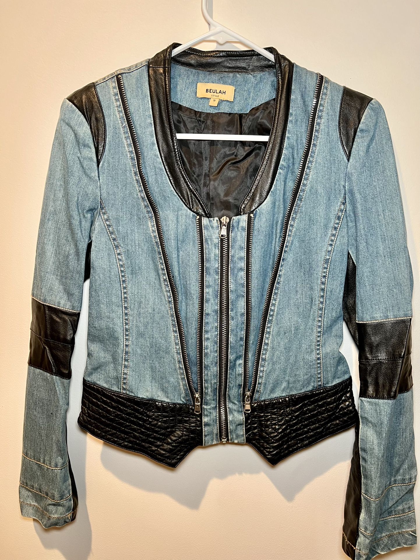 Beulah Jackets & Coats | Beulah Denim Jacket Blazer with Leather Accents with zipper