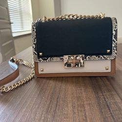 ALDO Colorblock Chain Crossbody Bag - Black, White & Tan with Snake Trim