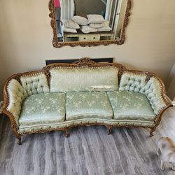 Antique Wood And Silk Couch