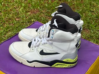 Nike Air Command Force 'Billy 9.5 Hoyle' sneakers with white, black, and volt color accents.