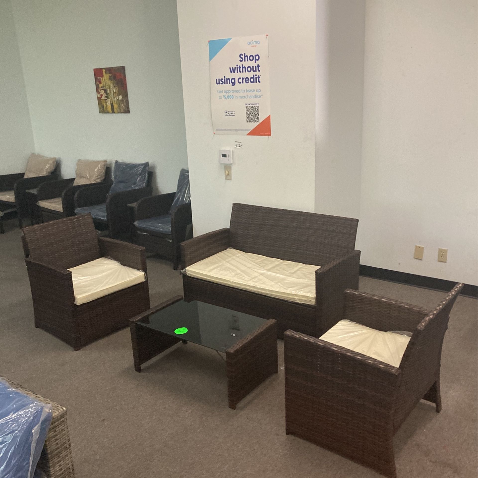 Juego de patio al aire libre de mimbre marrón de 4 piezas Beige Cushions