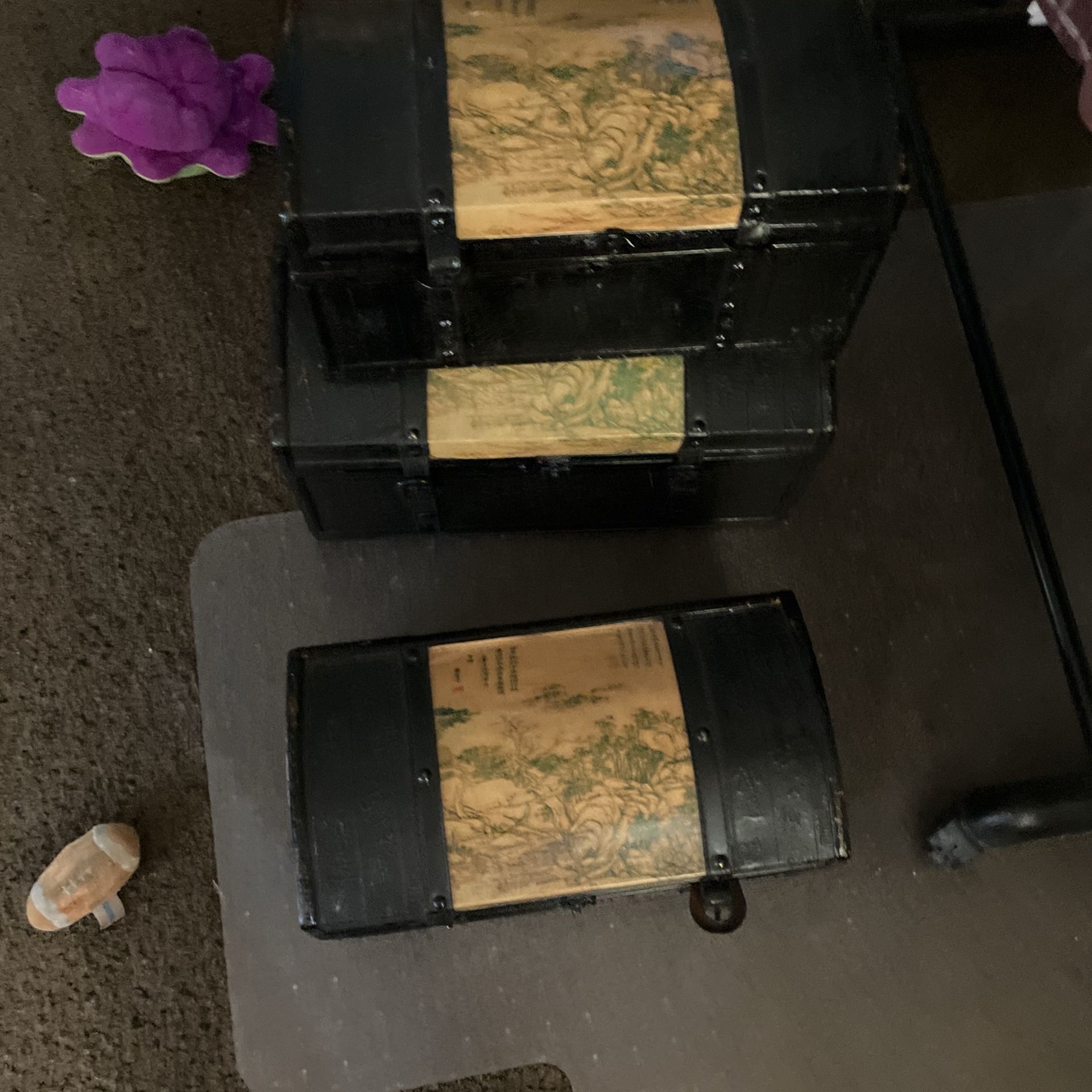3 Chines Wood Boxes Big /med/small With Laches Chins Print On Top