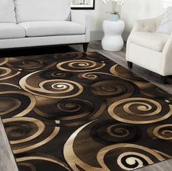 Swirls Contemporary Hand Carved Rugs Chocolate Color