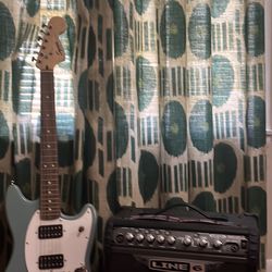 squier guitar and line 6 amp