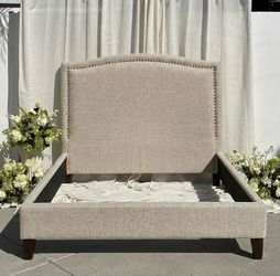 Upholstered QUEEN Bedframe with nailhead trim 52Hx64W Headboard