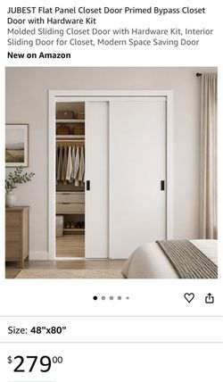 JUBEST Flat Panel Closet Door Primed Bypass Closet Door with Hardware Kit Molded Sliding Closet Door with Hardware Kit, Interior Sliding Door for Clos