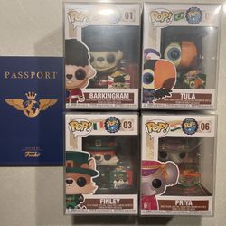 Around World Funko Pop Pin Set *MINT* Shop Exclusives Passport Barkingham Tula Finley Priya with protector India Ireland Brazil UK