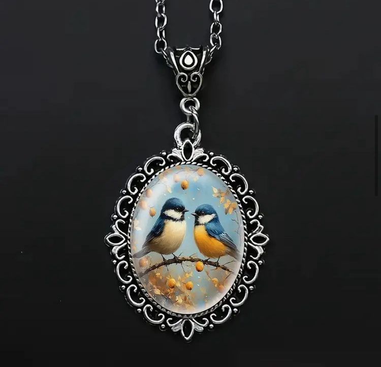 LARGE GLASS CABOCHON BIRD PENDANT