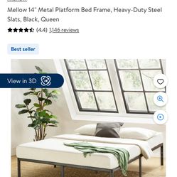 Mellow 14" Metal Platform Bed Frame, Heavy-Duty Steel Slats, Black, Queen