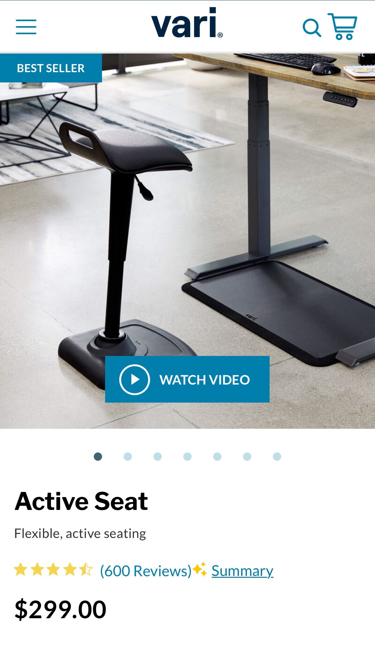 Vari Active Seat Adjustable Ergonomic Standing Desk Stool Black