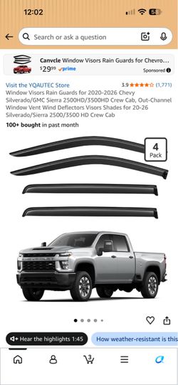 Window Visors Rain Guards for 2020-2026 Chevy Silverado/GMC Sierra 2500HD/3500HD Crew Cab, Out-Channel Window Vent Wind Deflectors Visors Shades for 2