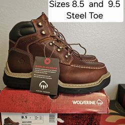 Wolverine Steel Toe Work Boots Sizes 8.5 And 9.5 