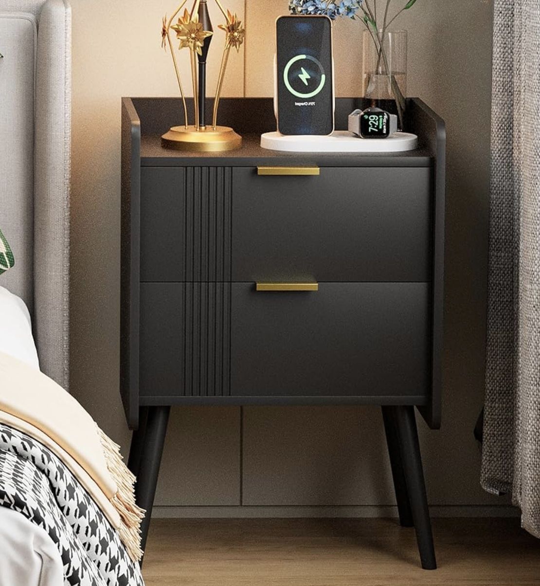 Nightstand Modern Bedside Table with 2 Storage Drawer (1 Only)