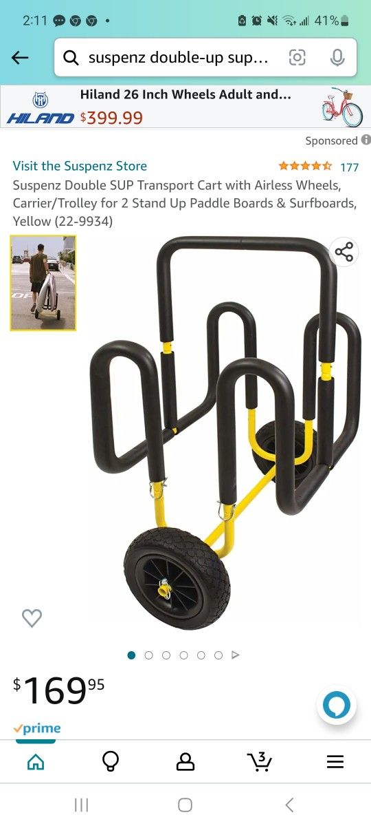 Double Paddleboard Or Surfboard Transport Cart With Airless Wheels