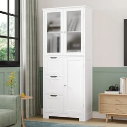 Storage Cabinet White With Glass Doors [NEW]